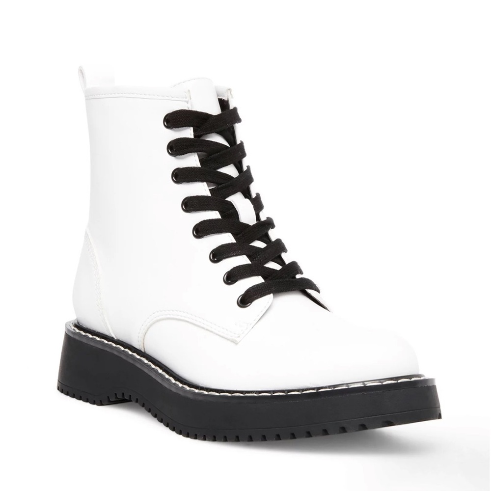 Madden Girl Womens Kurrt Lace-Up Side Zipper Combat Boot